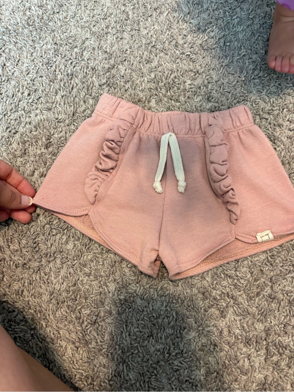 Kids Pink Ruffle Trim Drawstring Shorts // Lulu & Roo // size 4T